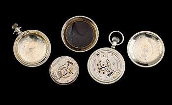 FICKUR, 2 st, nickel, bl a Elgin, omkring år 1900.