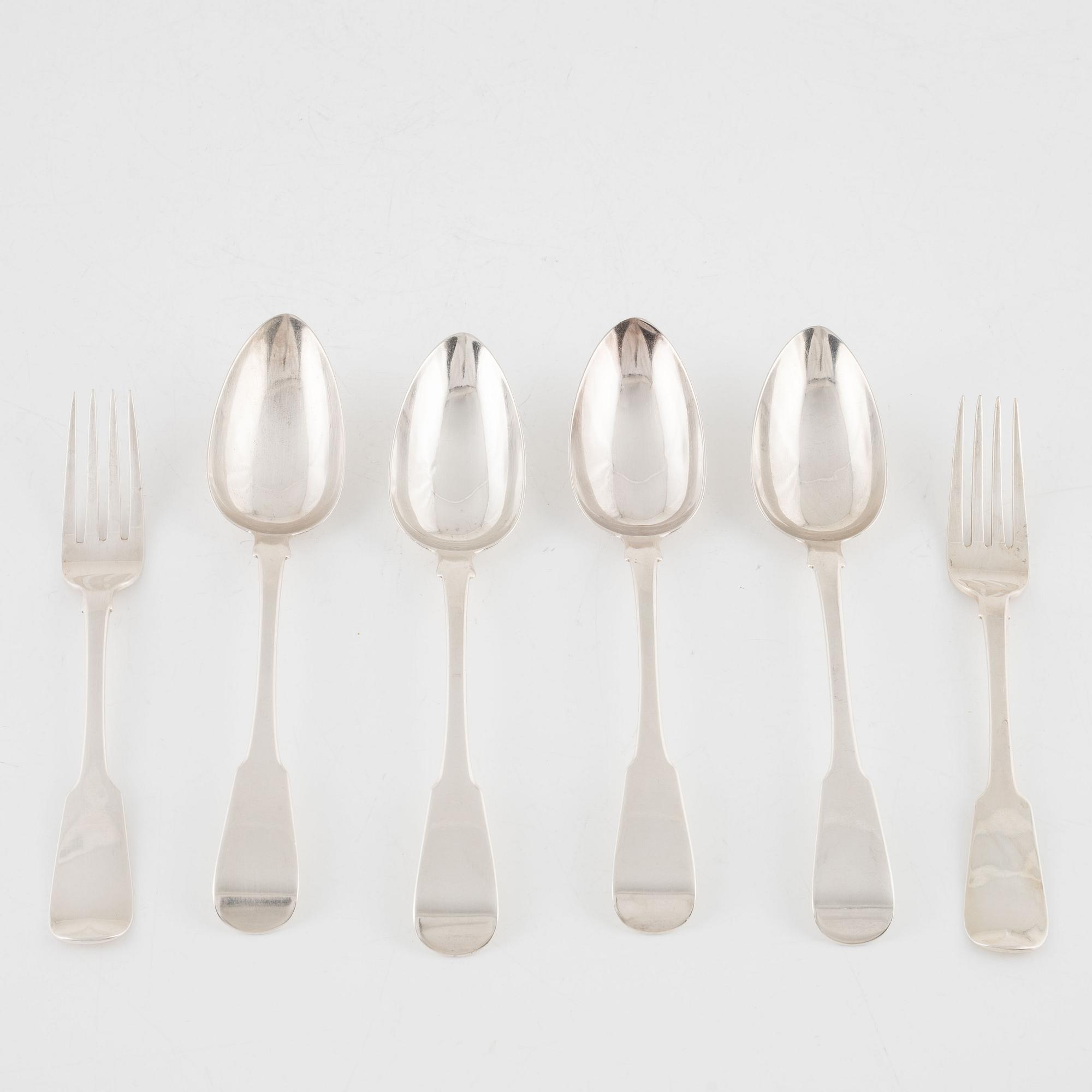 Betstickservis, silver, 6 delar, Dublin och Edinburgh, 1820-tal.