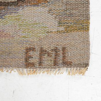 Edvin & Magnhild Lundsten, a carpet, 'Hällristningar' ('Petroglyph'), flat weave, c. 280 x 192 signed EML.