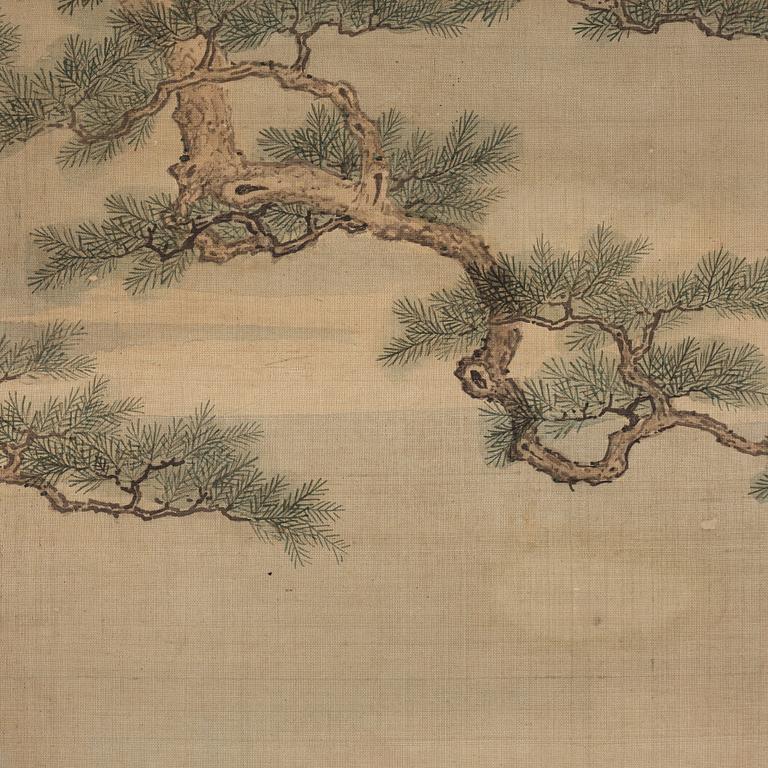 A hanging scroll, ink and color on silk, late Qing dynasty.