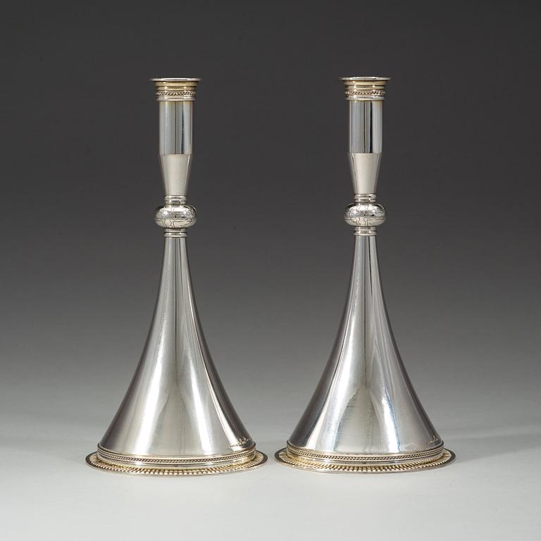 Wiwen Nilsson, a pair of sterling 'byzantine' candlesticks, Lund 1945.