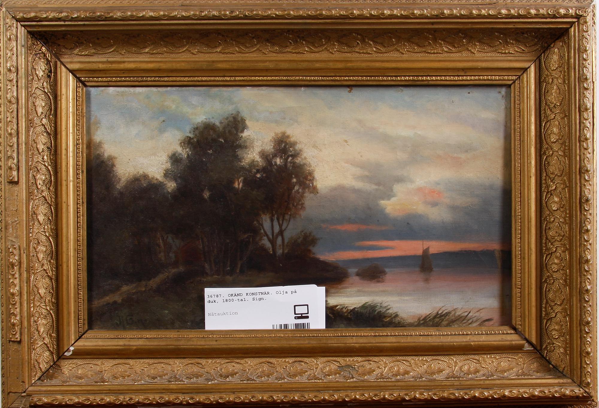 OKÄND KONSTNÄR. Olja på duk, 1800/1900-tal. Sign.