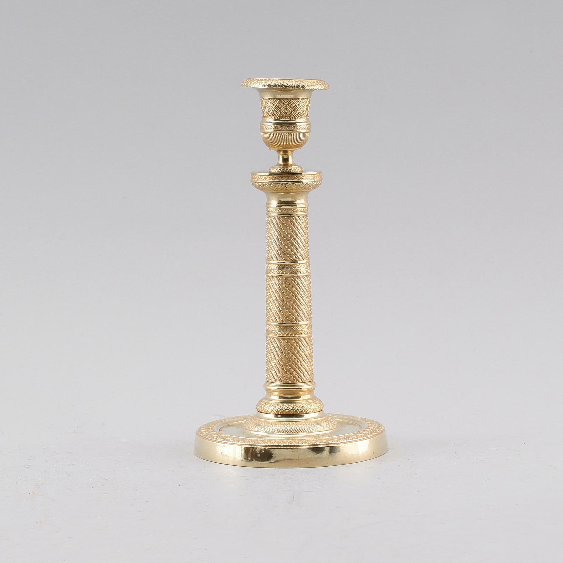 LJUSSTAKE, förgylld brons, empire, omkring 1810.