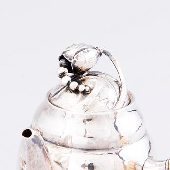 GEORG JENSEN, miniatyyri kahviastiasto, 3 osaa, "Magnolia/Blossom", Kööpenhamina 1933-44.