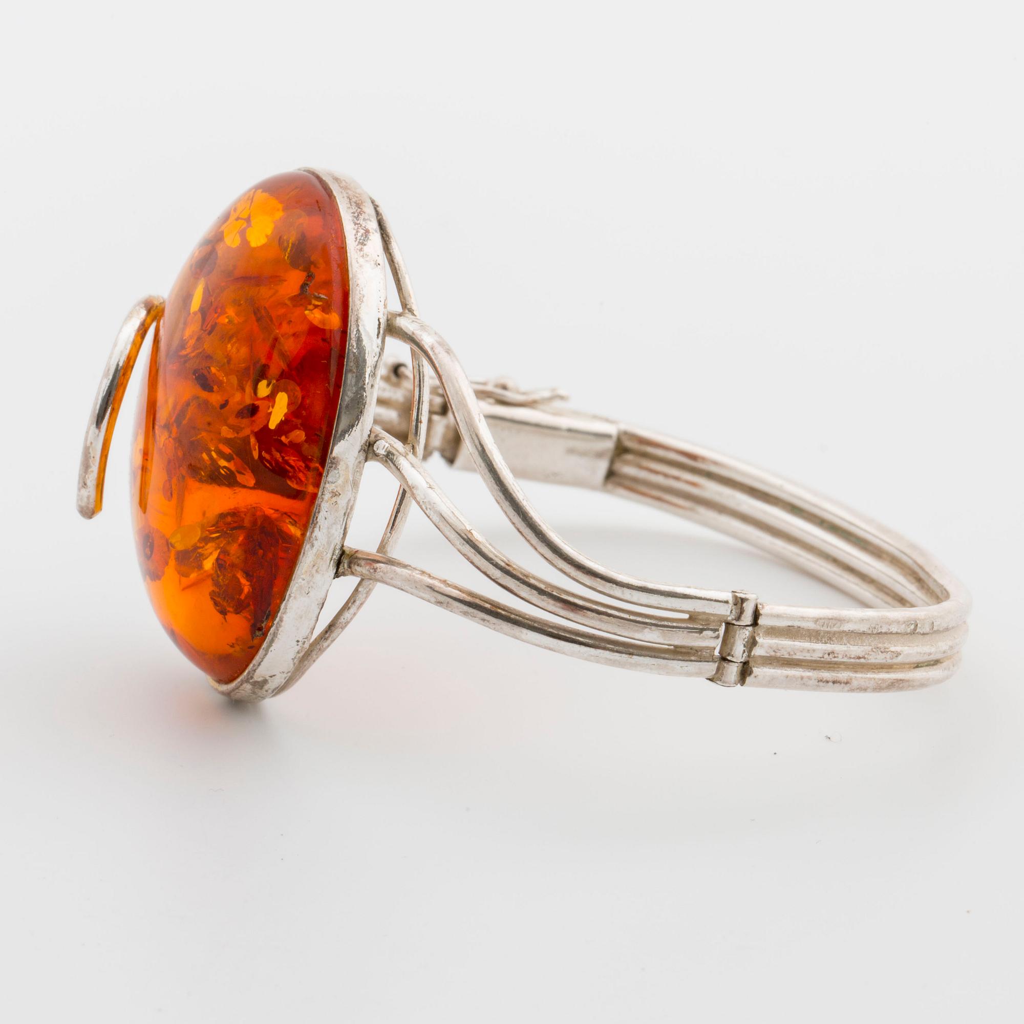 NECKLACE and BANGLE, silver and amber, Poland, W. Kruk.