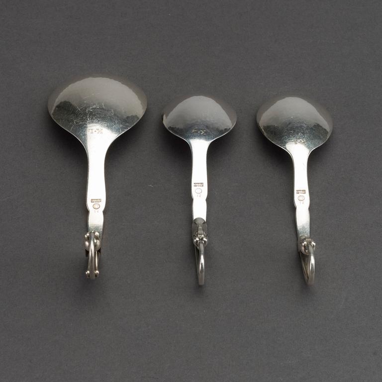 A Danish 20th century sterling 7 pcs serving kit, mark of G Jensen Copenhagen first half of the 20th century.