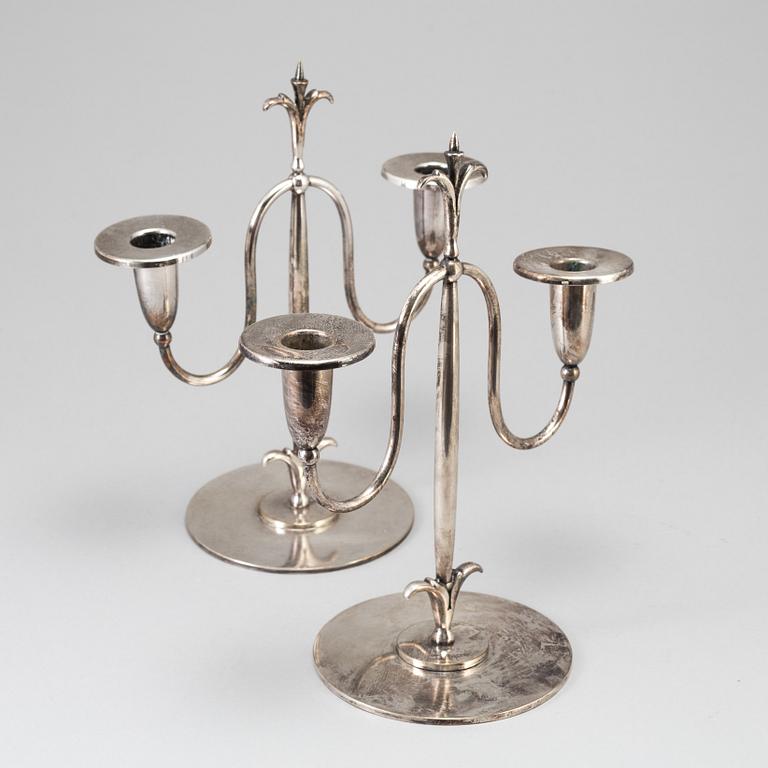 A pair of silver plate Swedish Grace candelabra design ELIS BERGH for CG Hallberg, Stockholm, 1920s.