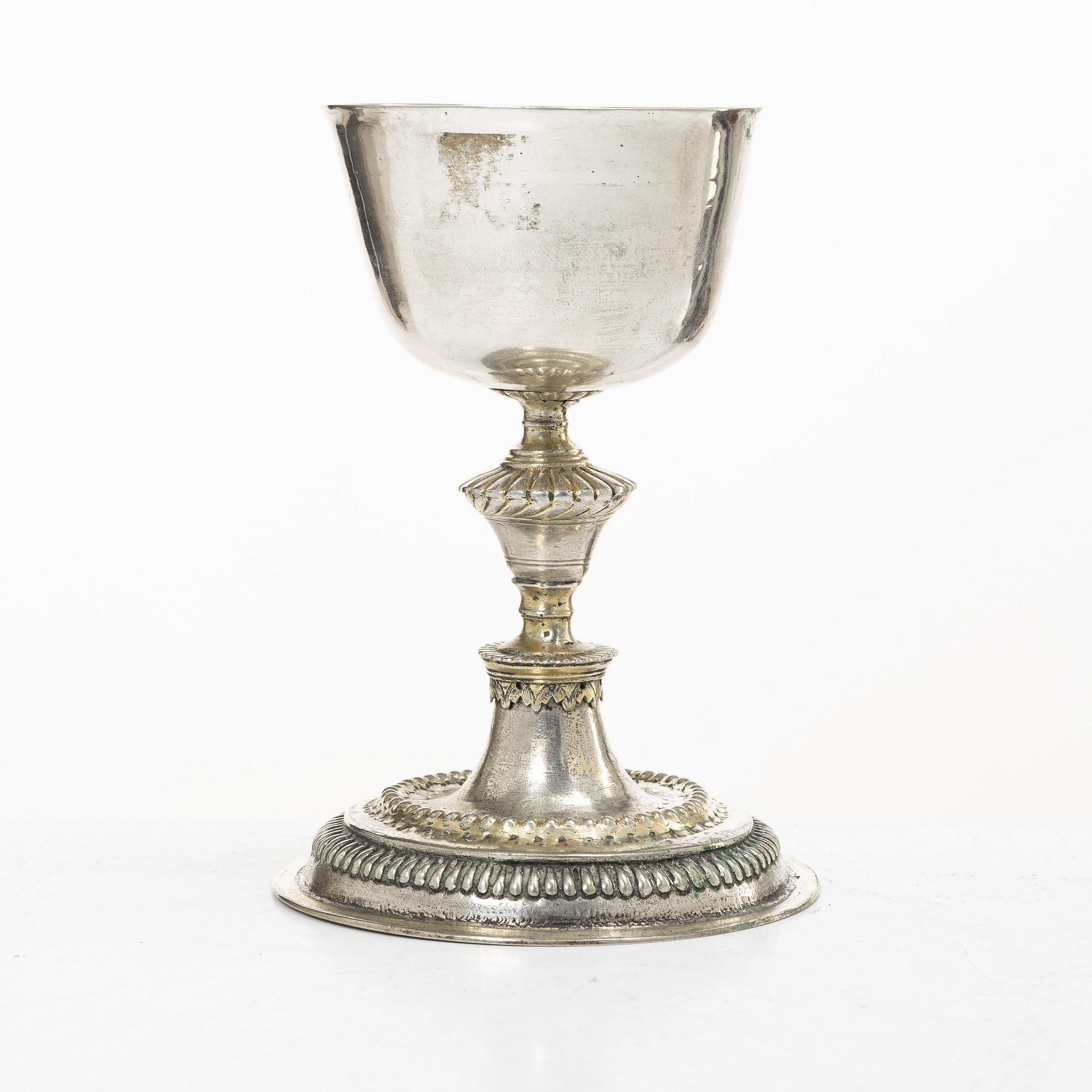 An 18th century Northern Europe parcel-gilt silver chalice, unmarked.