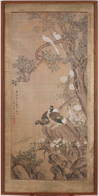 Shen Quan Follower of, Birds in a garden in full bloom.