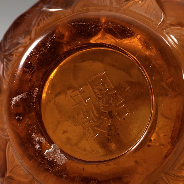 A Chinese amber coloured peking glass vase, 20th Century, with a Tongzhi mark.