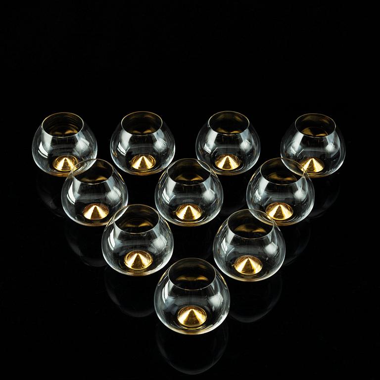 Ingegerd Råman, 10 'Guld' cognac glasses, Skrufs Glasbruk.