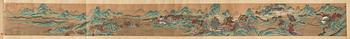 A fine hand scroll landscape painting, copy after Wen Zhengming (1470-1559), late Qing dynasty (1644-1912).