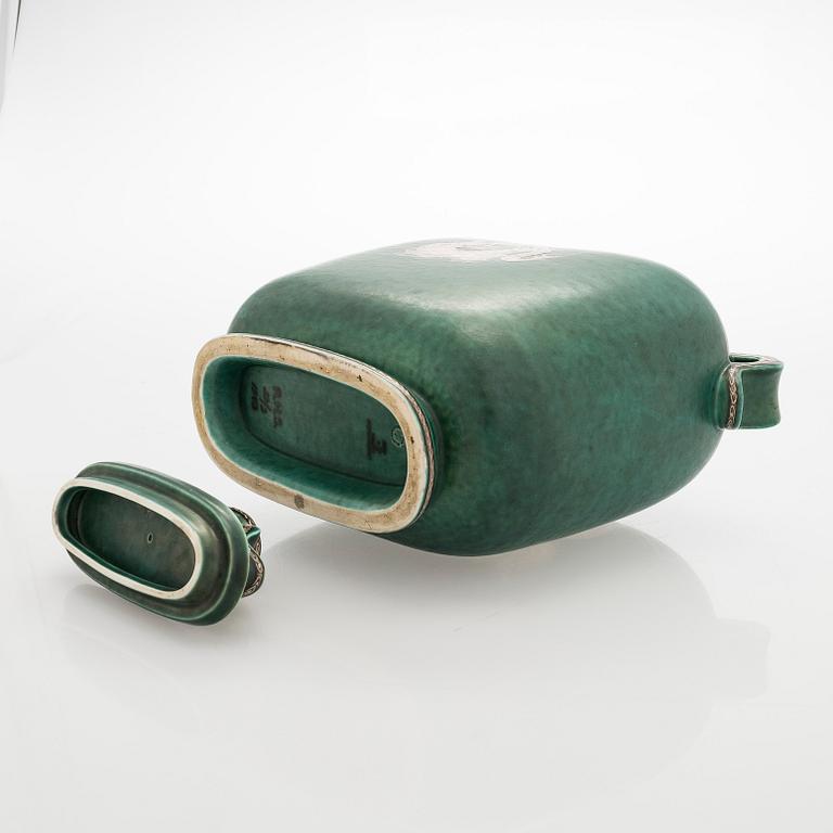 Wilhelm Kåge, urna med lock, stengods, "Argenta", Gustavsberg.