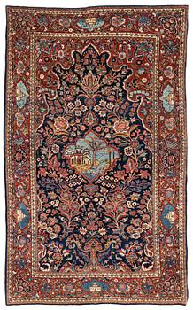 375. A semi-antique pictoral rug, probably Kashan, ca 206 x 128 cm.