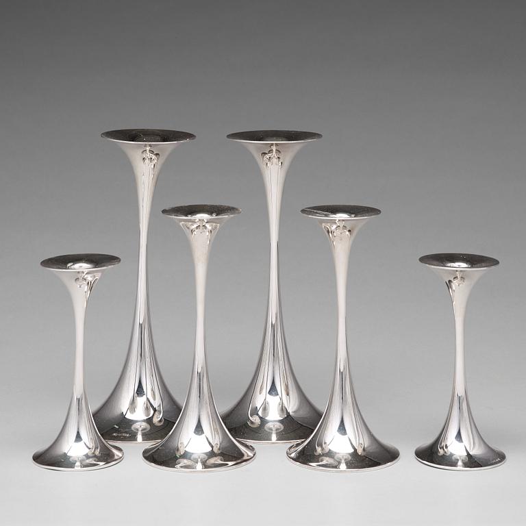 Tapio Wirkkala, a set of 6 silver candlesticks ( three pairs), Kultakeskus OY, Hämeenlinna, Finland 1978-87.