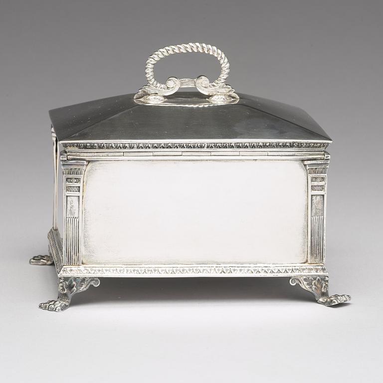 A Swedish 19th century silver sugar-casket, mark of Gustaf Mollenborg, Stockholm 1827.