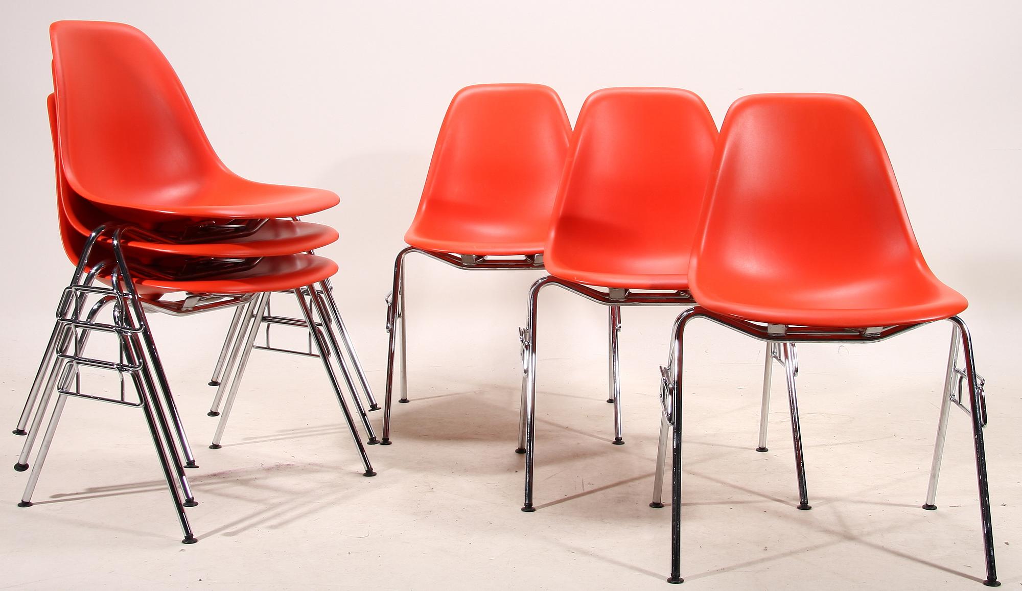 STOLAR, 6 st, "Plastic chair" Charles och Ray Eames, Vitra. 2001.