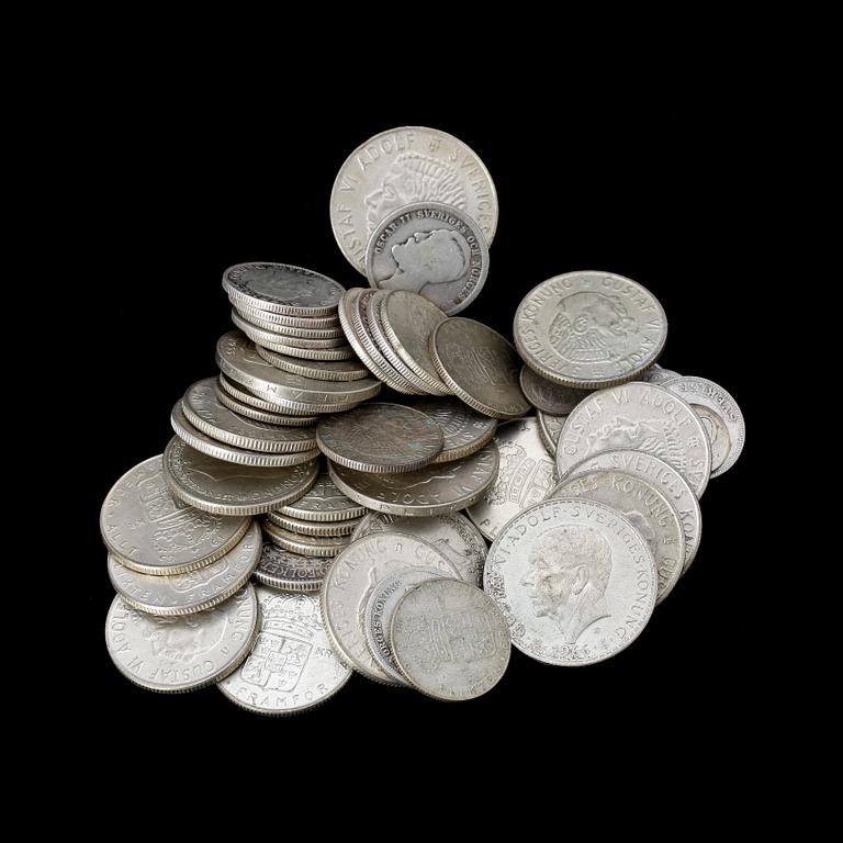 PARTI MYNT, silver, Sverige 1884-1967. Totalvikt ca 550 gram.