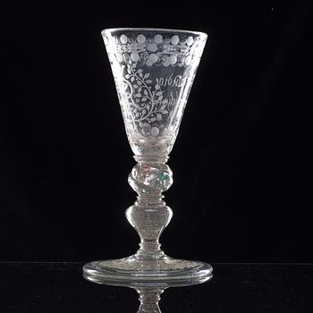 A German cut and engraved glass goblet, 18th Century.