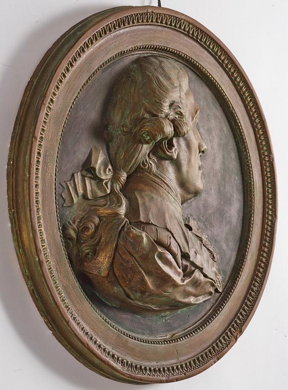 Jonas Forsslund, A late Gustavian circa 1800 plaster medallion depicting Olof af Acrel (1717-1806).