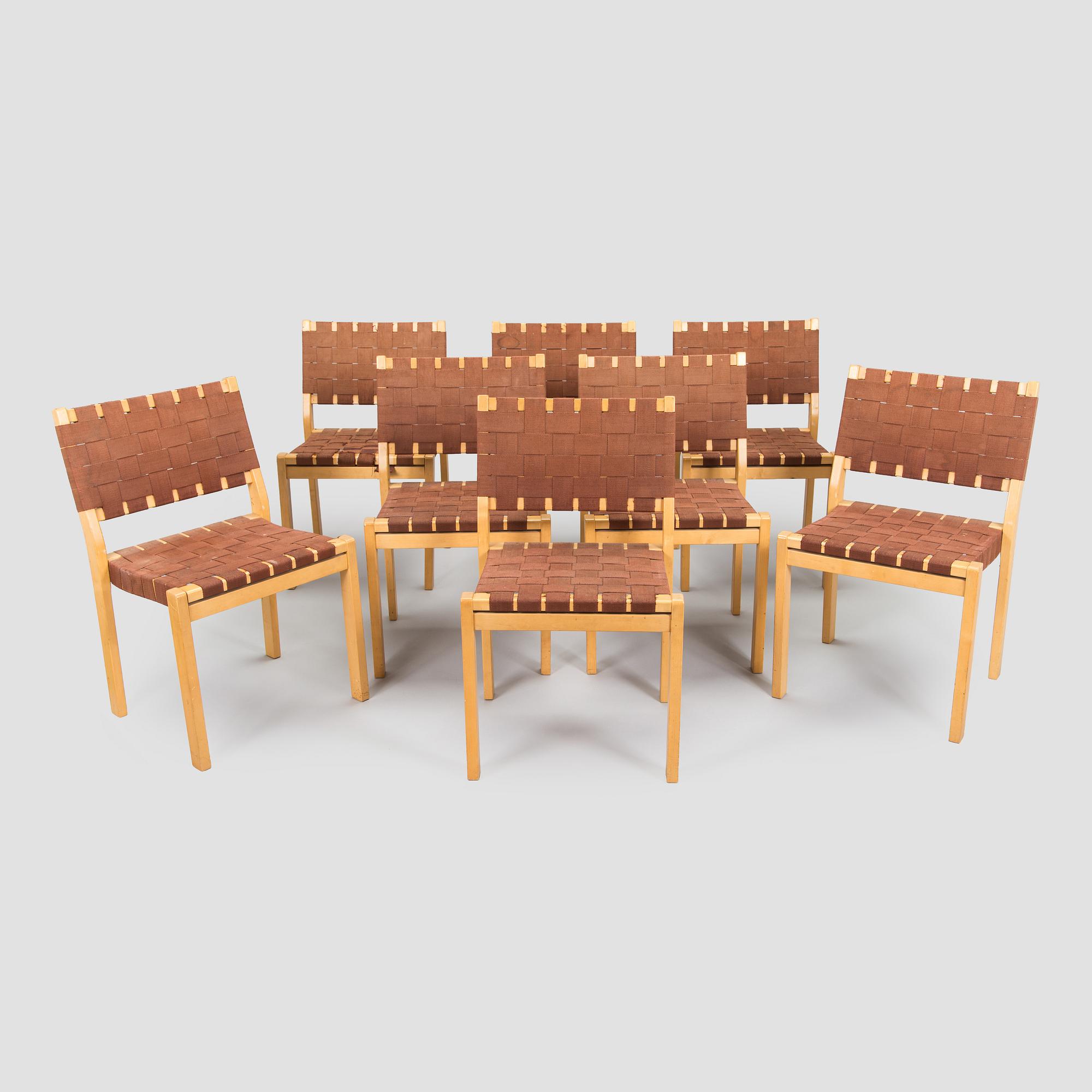 Alvar Aalto, a set of 8 chairs, model 611, Artek, Finland, late 20th century.