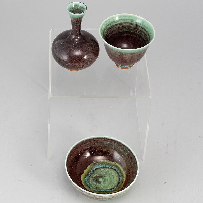 BERNDT FRIBERG, two stoneware bowls and a vase from Gustavsberg Studio, signed.