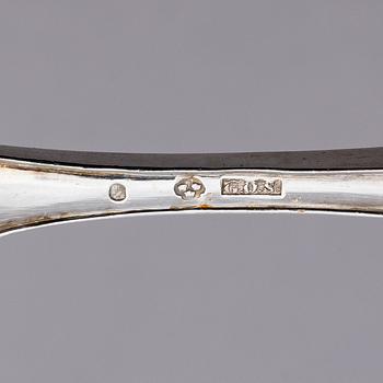 A Swedish parcel-gilt silver and filigree four-piece travel cutlery set, marks of Gustaf Otto Sjöberg, Falun 1813.
