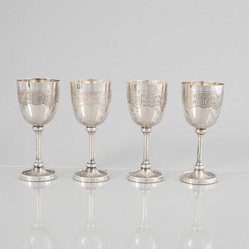 Four Sterling Silver Cups, Swedish import mark, second half of the 20th Century.