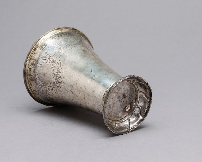A Swedish 18th century parcel-gilt beaker, mark of Simson Ryberg, Stovkholm (1771-1807).