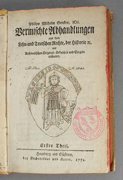 PHILIPP WILHELM GERCKEN, 2 vol, Vermischte Abhandlungen aus dem Lehn- und Teutschen Rechte, Güstrom-Leipzig 1771-77.