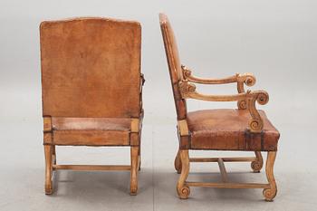 KARMSTOLAR, ett par, barockstil, 1900-talets första hälft/mitt.