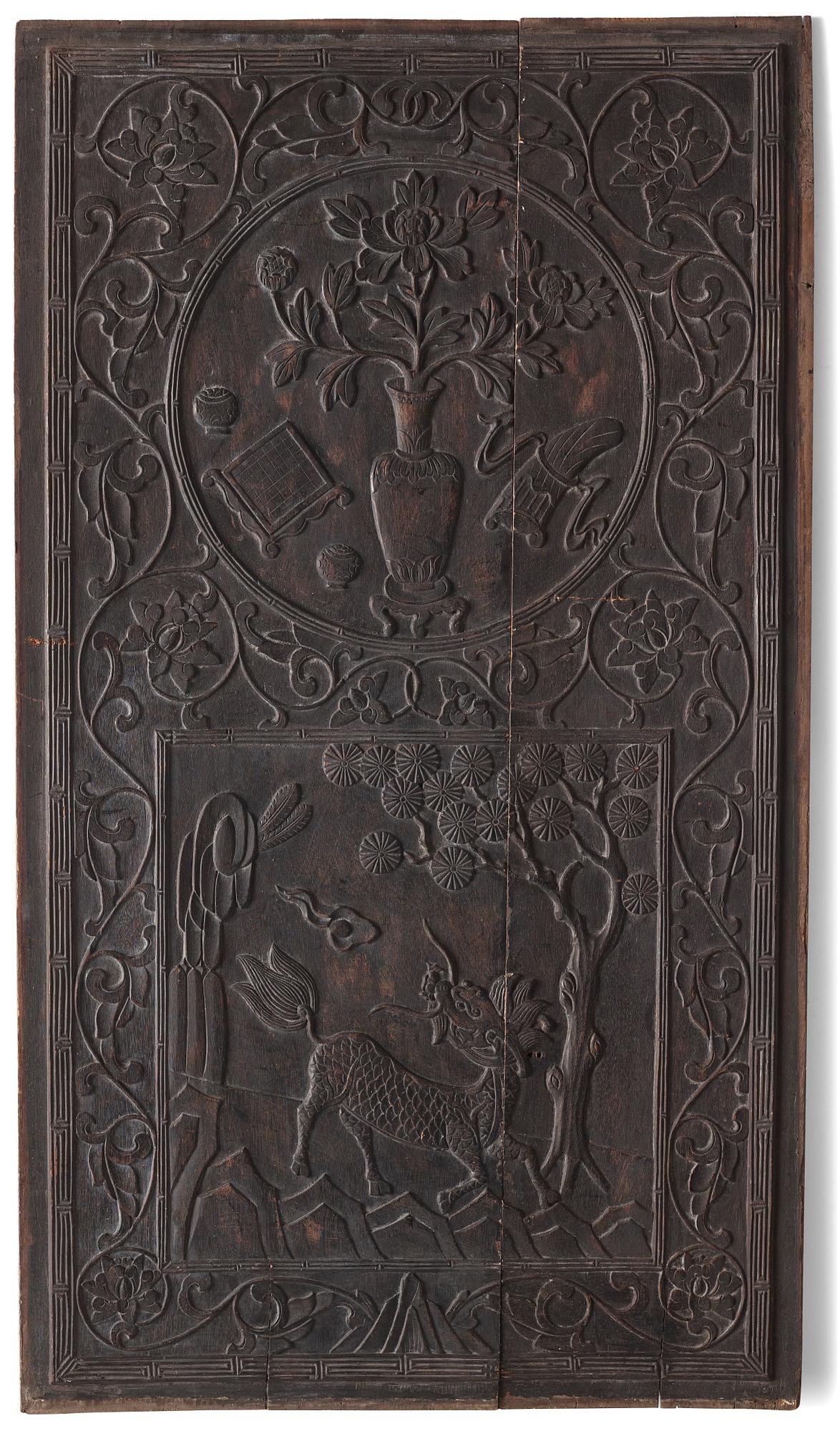 A set of three Chinsese hardwood panels, Qing dynasty.