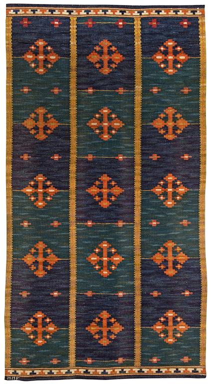 DRAPERI. "Blått Draperi". 223 x 119 cm. Rölakan och gobelängteknik. Signerat MMF (Märta Måås-Fjetterström).