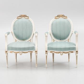 Armchairs, a pair, Gustavian style, from around the year 1900.