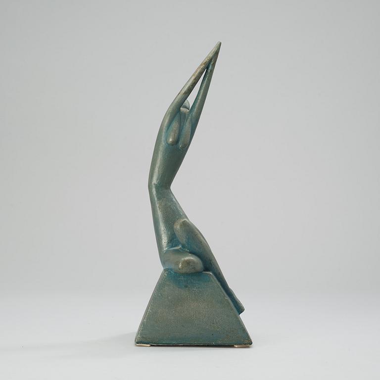 A Wiwen Nilsson painted plaster sculpture of a seated woman, ca 1925.