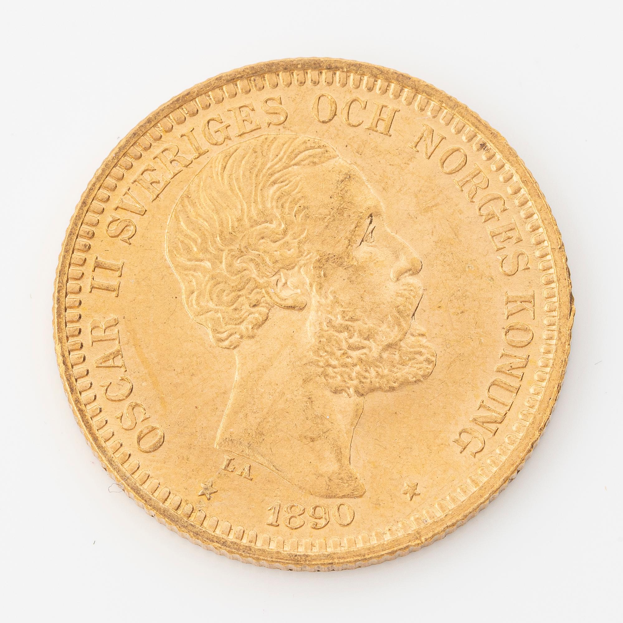 Gold coin, Oscar II, 20 kronor, type III, 1890.
