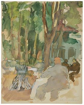 841. Lotte Laserstein, Café scene under the trees.