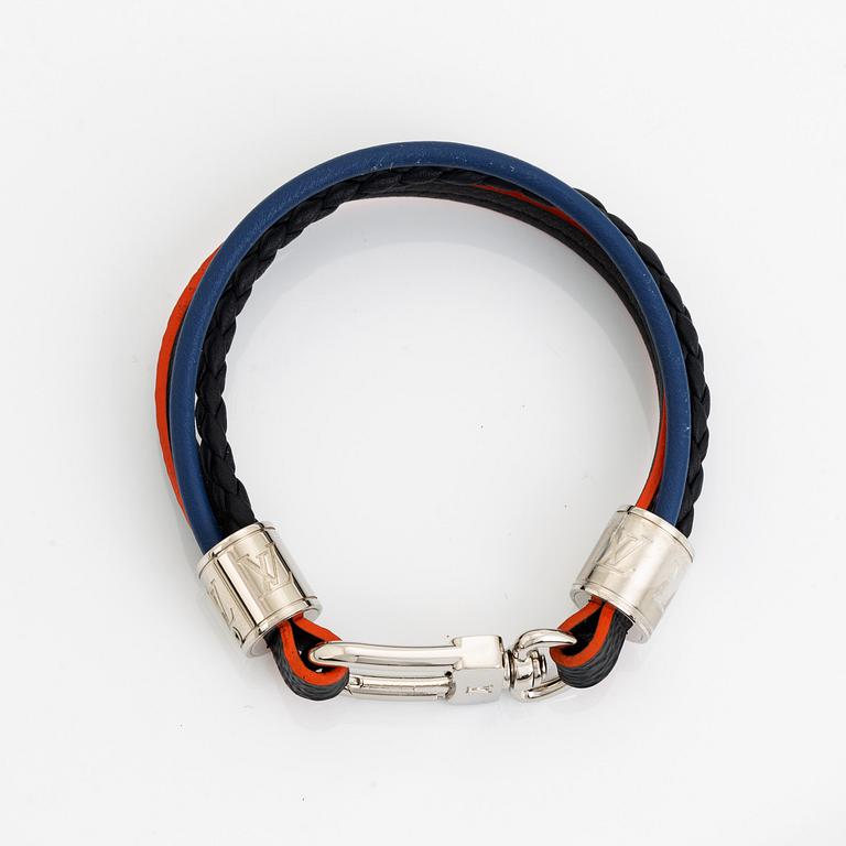Louis Vuitton, armband, vitmetall och skinn.