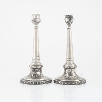 Martin Gustaf Moberg, a pair of similar pewter candlesticks, Jönköping, Sweden, 1803.