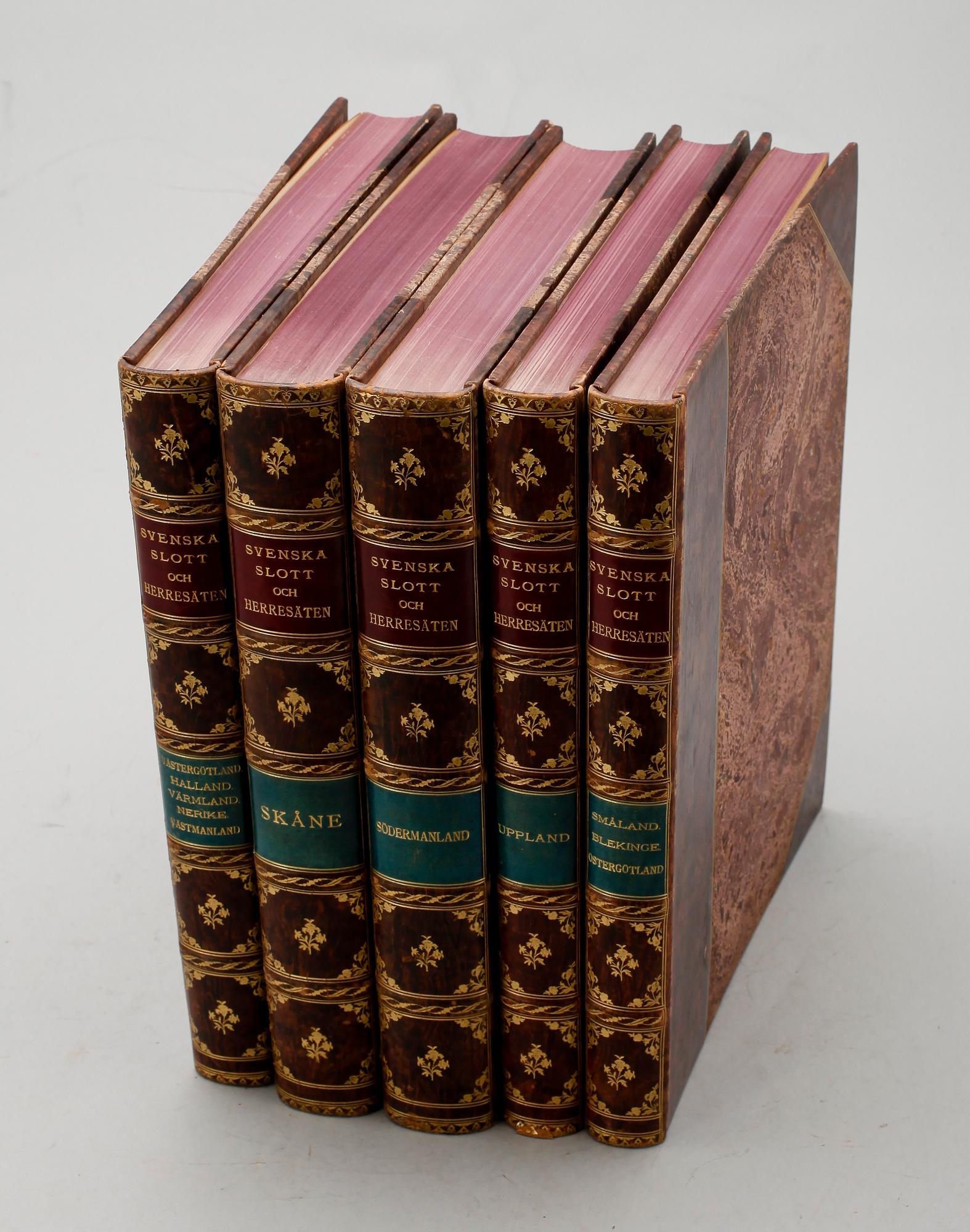 BÖCKER, 5 vol, Svenska Slott och Herresäten, Nordisk Familjeboks Tryckeri, Stockholm 1910.
