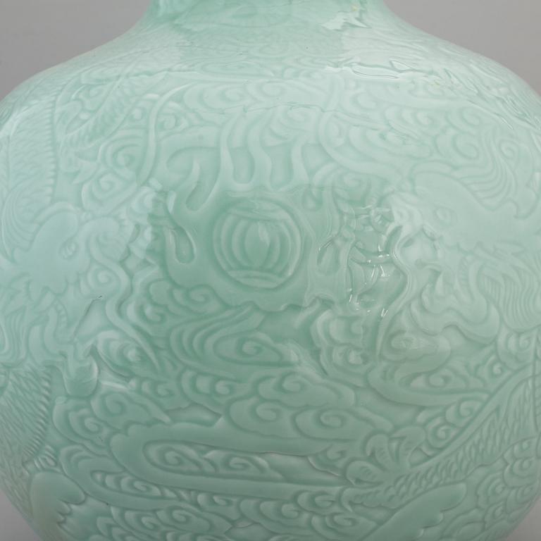 A large Chinese celadon glazed vase, second half of the 20th century.