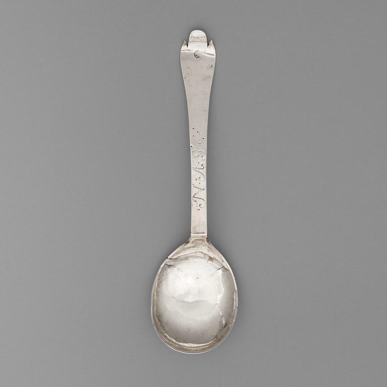 A Noweigian 18th century silver spoon, unidentified makers mark, possibly Bergen.