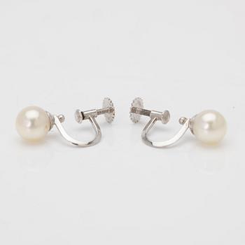18K white gold earrings with cultured pearls.