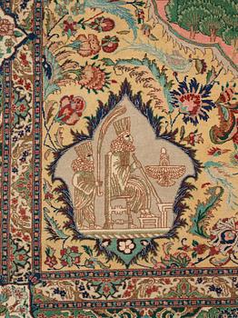 A carpet, old Tabriz part silk figural, ca 263,5 x 177 cm.