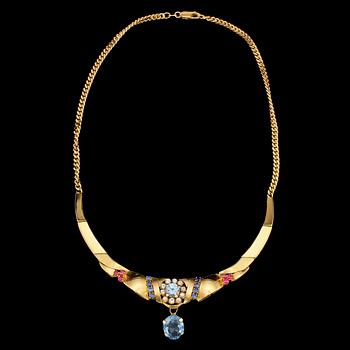 HALSLÄNK, 18k guld med syntetiska stenar, 1900-talets senare hälft. Vikt 38 g.