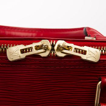 A RED EPI LEATHER KEEPALL 50 TRAVEL BAG.