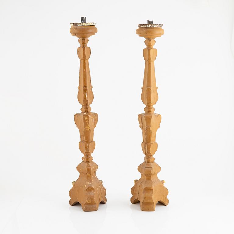 A pair of altar candle sticks, possibly southern Europe, 19th century.