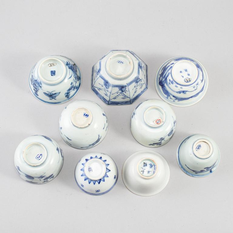 Nine blue and white cups, Ming and early Qing dynasty.