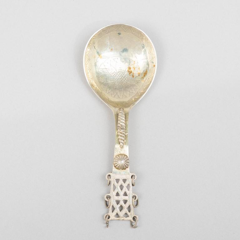 A Swedish silver spoon, possibly the mark of Michel Burman d ä Lidköping (1704-1716).