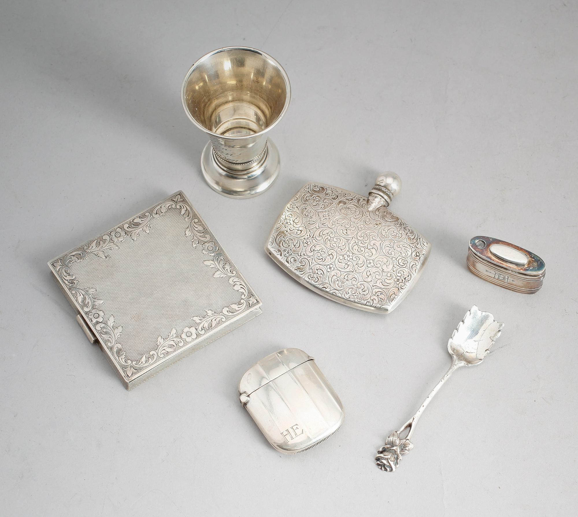 SILVERFÖREMÅL, 6 delar, 1900-tal. Vikt ca 169 gram.